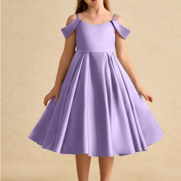 Azazie Other - Azazie Favia Lilac A Line Dress Girls 4 Off the Shoulder Matte Satin Flower Girl